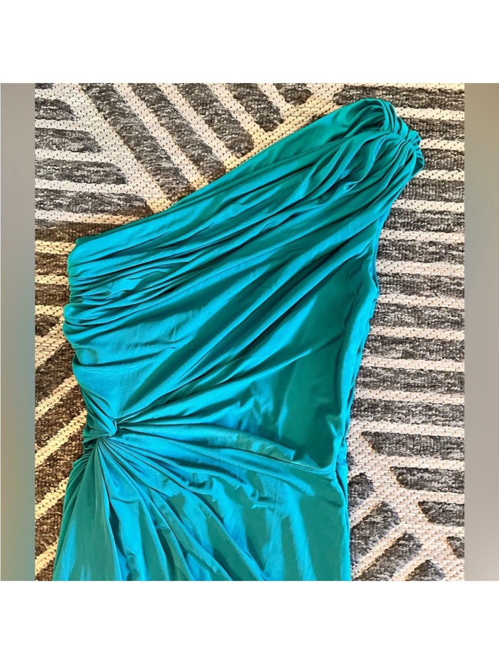 TADASHI SHOJI Small Teal Green One shoulder Rouched Draped Midi Dress Exc Cond - Picture 5 of 8